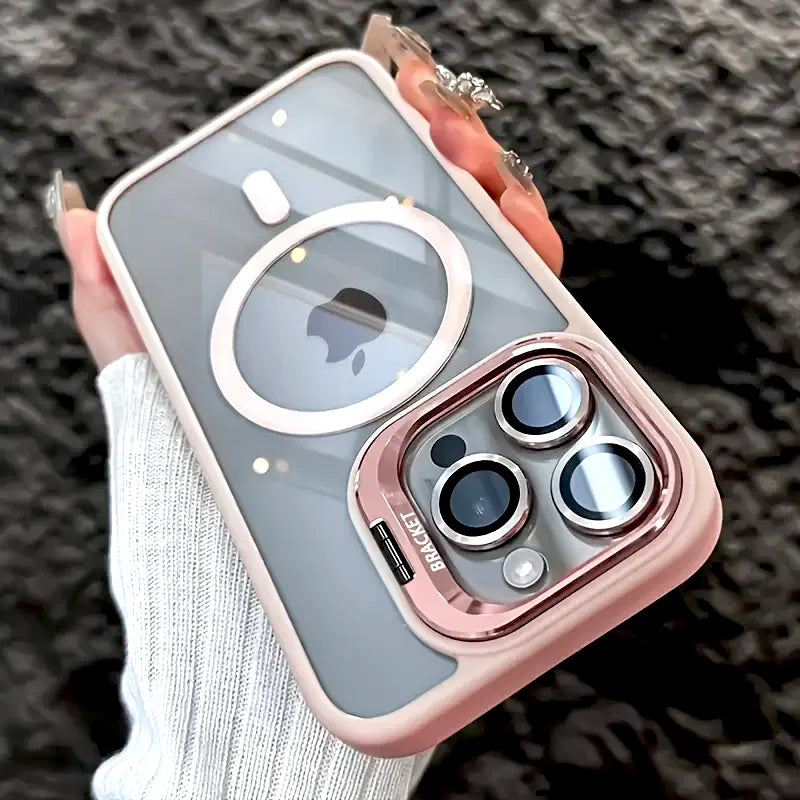 Luxury Magnetic For Magsafe Shockproof Phone Case For iPhone 11 12 13 14 15 16 17 Pro Max Plus Stand Glass Lens Protection Cover
