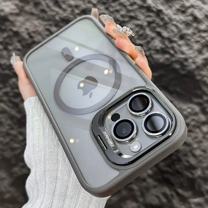 Luxury Magnetic For Magsafe Shockproof Phone Case For iPhone 11 12 13 14 15 16 17 Pro Max Plus Stand Glass Lens Protection Cover