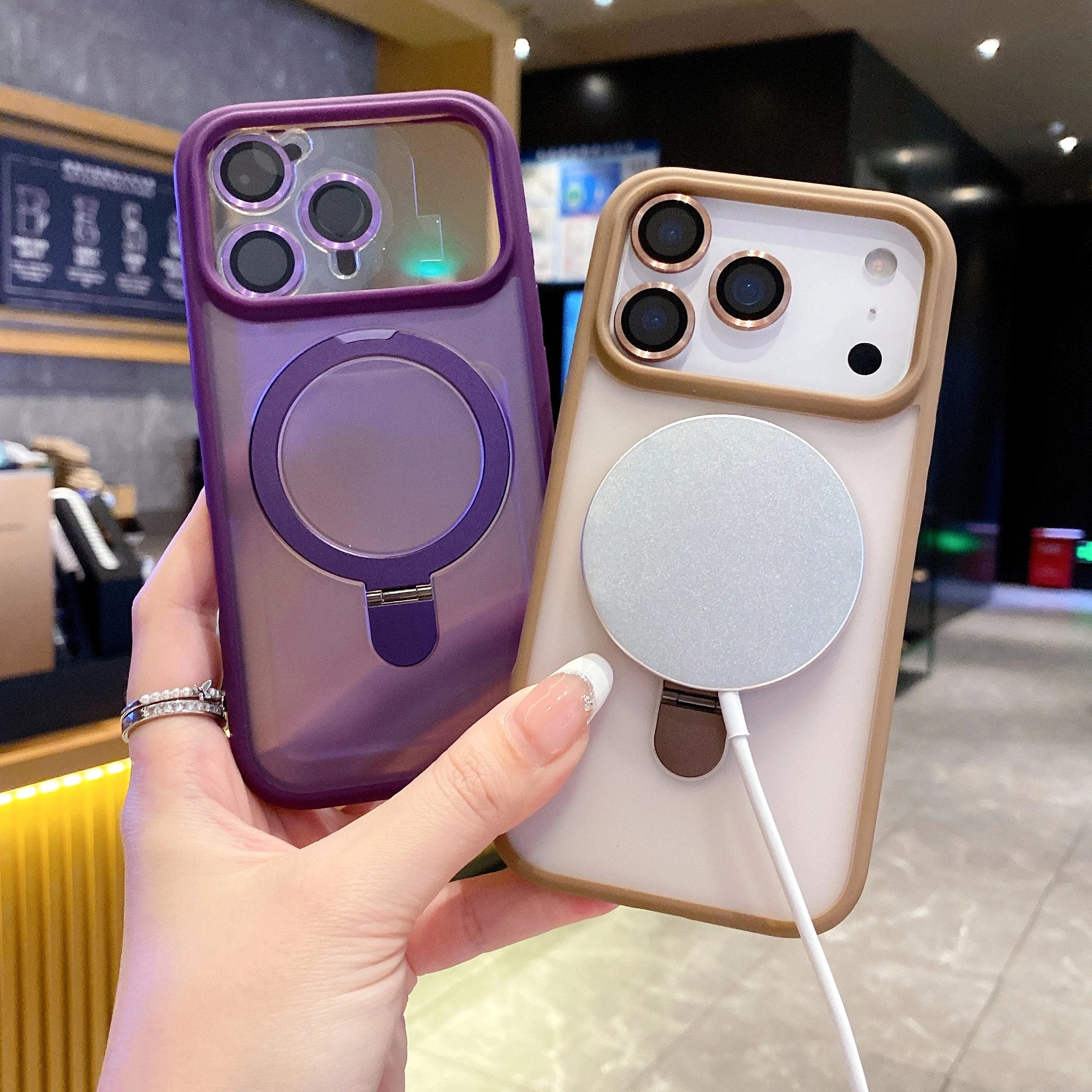 Luxury Magnetic Shockproof Case For iPhone 17Air 16 15 14 Plus 13 12 11 17 Pro Max For Magsafe Stand Glass Lens Protector Cover