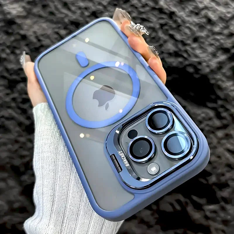 Luxury Magnetic For Magsafe Shockproof Phone Case For iPhone 11 12 13 14 15 16 17 Pro Max Plus Stand Glass Lens Protection Cover