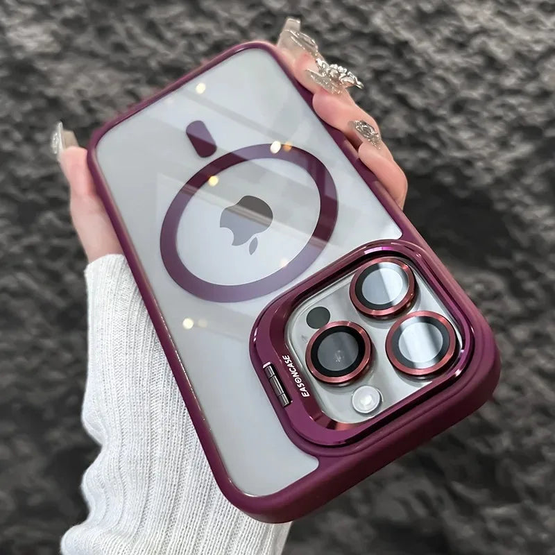 Luxury Magnetic For Magsafe Shockproof Phone Case For iPhone 11 12 13 14 15 16 17 Pro Max Plus Stand Glass Lens Protection Cover