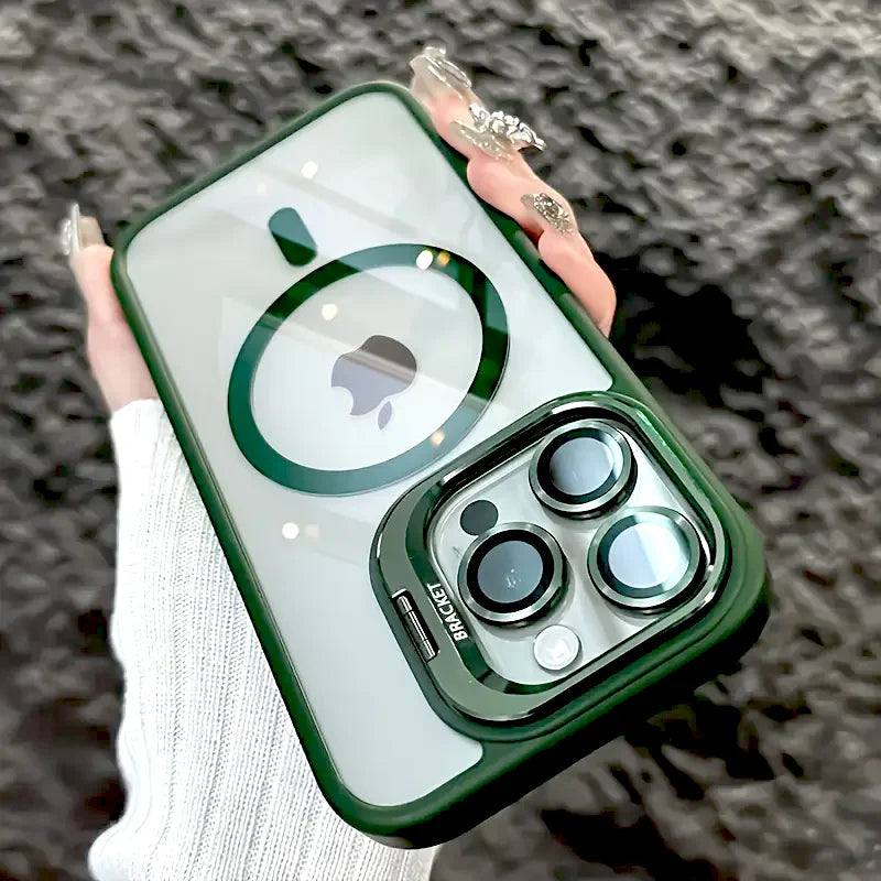 Luxury Magnetic For Magsafe Shockproof Phone Case For iPhone 11 12 13 14 15 16 17 Pro Max Plus Stand Glass Lens Protection Cover