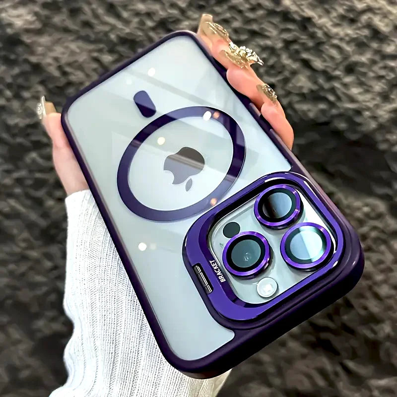 Luxury Magnetic For Magsafe Shockproof Phone Case For iPhone 11 12 13 14 15 16 17 Pro Max Plus Stand Glass Lens Protection Cover
