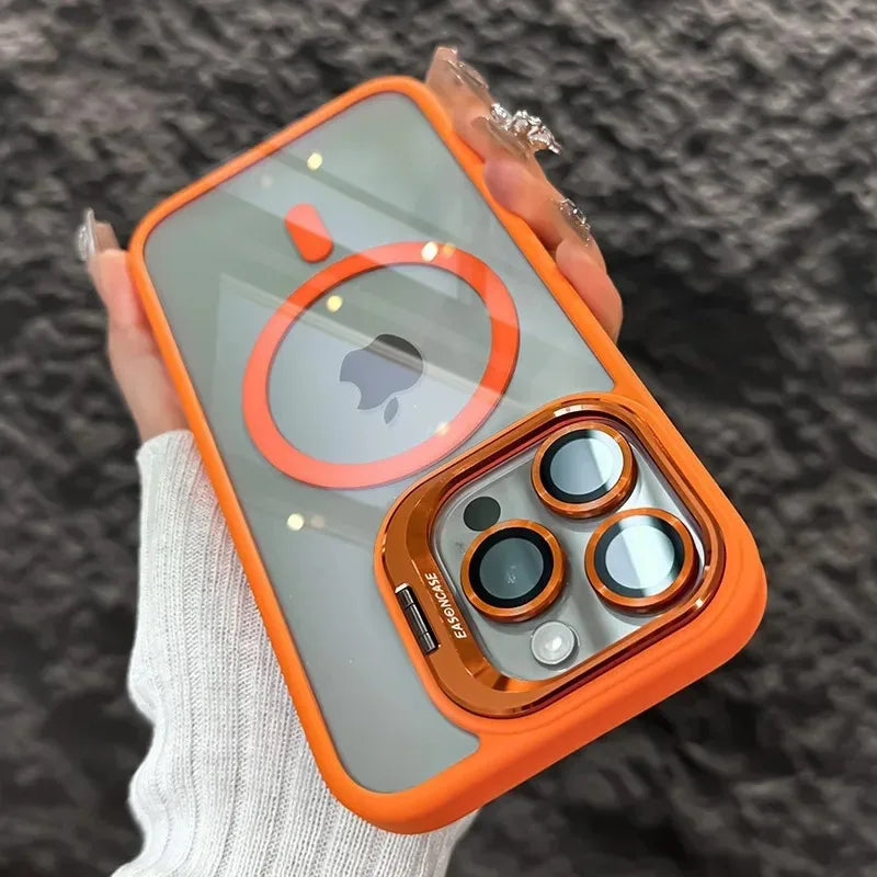 Luxury Magnetic For Magsafe Shockproof Phone Case For iPhone 11 12 13 14 15 16 17 Pro Max Plus Stand Glass Lens Protection Cover