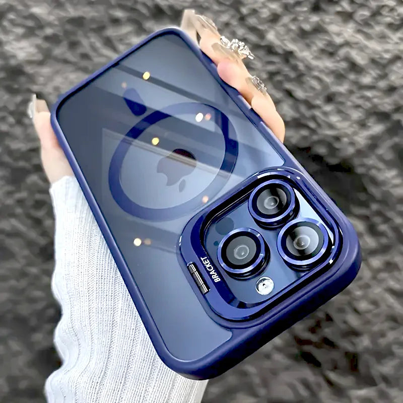 Luxury Magnetic For Magsafe Shockproof Phone Case For iPhone 11 12 13 14 15 16 17 Pro Max Plus Stand Glass Lens Protection Cover